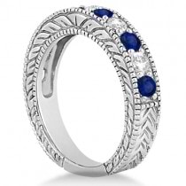 Antique Diamond & Blue Sapphire Bridal Ring Set in Palladium (3.87ct)