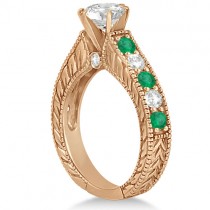 Antique Diamond and Emerald Bridal Ring Set 18k Rose Gold (3.51ct)