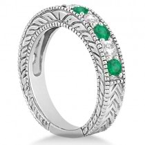 Antique Diamond and Emerald Bridal Ring Set 18k White Gold (3.51ct)