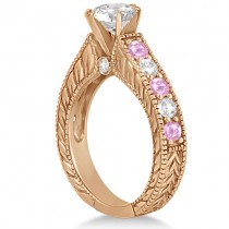 Antique Diamond & Pink Sapphire Bridal Ring Set 14k Rose Gold (3.87ct)