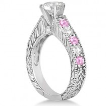 Antique Diamond & Pink Sapphire Bridal Ring Set 14k White Gold (3.87ct)