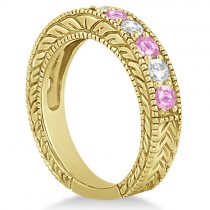 Antique Diamond & Pink Sapphire Bridal Ring Set 14k Yellow Gold (3.87ct)