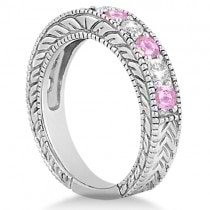 Antique Diamond & Pink Sapphire Bridal Ring Set 18k White Gold (3.87ct)