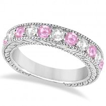 Antique Diamond & Pink Sapphire Bridal Ring Set in Palladium (3.87ct)