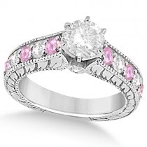 Antique Diamond & Pink Sapphire Bridal Ring Set in Platinum (3.87ct)