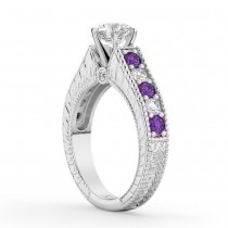Vintage Diamond & Amethyst Engagement Ring Setting 14k White Gold (1.35ct)