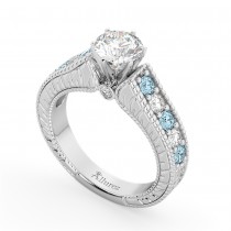 Vintage Diamond & Aquamarine Engagement Ring Setting 14k White Gold (1.35ct)