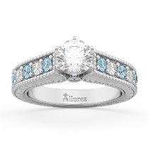 Vintage Diamond & Aquamarine Engagement Ring Setting 18k White Gold (1.35ct)