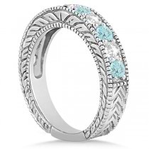 Antique Diamond & Aquamarine Bridal Wedding Ring Set in Palladium (2.75ct)