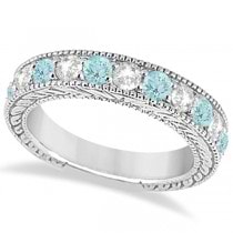 Antique Diamond & Aquamarine Engagement Wedding Ring Band Palladium (1.40ct)