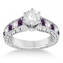 Vintage Diamond & Lab Alexandrite Engagement Ring Setting Palladium (1.41ct)