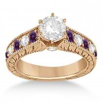 Antique Diamond & Lab Alexandrite Bridal Ring Set 14k Rose Gold (2.87ct)