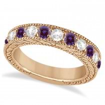 Antique Diamond & Lab Alexandrite Bridal Ring Set 14k Rose Gold (2.87ct)