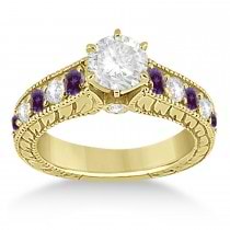 Antique Diamond & Lab Alexandrite Bridal Ring Set 14k Yellow Gold (2.87ct)