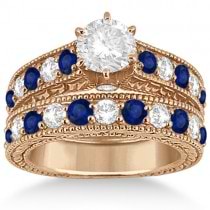 Antique Diamond & Sapphire Bridal Ring Set 14k Rose Gold (2.87ct)