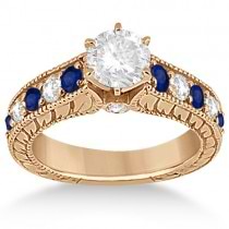 Antique Diamond & Sapphire Bridal Ring Set 14k Rose Gold (2.87ct)