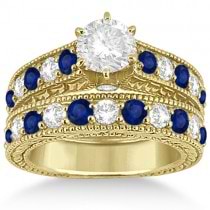 Antique Diamond & Sapphire Bridal Ring Set 14k Yellow Gold (2.87ct)