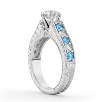 Vintage Diamond & Blue Topaz Engagement Ring Setting 14k White Gold (1.35ct)