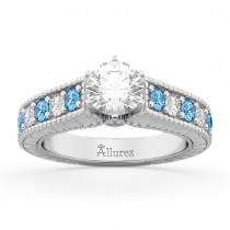Vintage Diamond & Blue Topaz Engagement Ring Setting 18k White Gold (1.35ct)