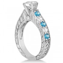 Antique Diamond & Blue Topaz Bridal Wedding Ring Set in Palladium (2.75ct)