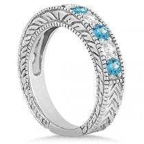 Antique Diamond & Blue Topaz Bridal Wedding Ring Set in Palladium (2.75ct)