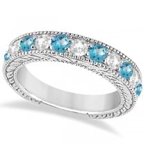 Antique Diamond & Blue Topaz Engagement Wedding Ring Band Palladium (1.40ct)