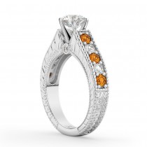 Vintage Diamond & Citrine Engagement Ring Setting 14k White Gold (1.35ct)