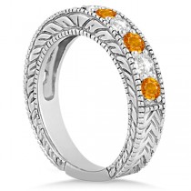 Antique Diamond & Citrine Bridal Wedding Ring Set 14k White Gold (2.75ct)