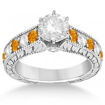 Antique Diamond & Citrine Wedding & Engagement Ring Set Platinum (2.75ct)