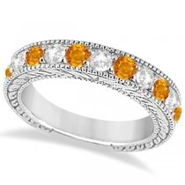 Antique Diamond & Citrine Engagement Wedding Ring 14k White Gold (1.40ct)