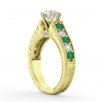 Vintage Diamond & Emerald Engagement Ring 18k Yellow Gold (1.23ct)