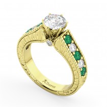 Vintage Diamond & Emerald Engagement Ring 18k Yellow Gold (1.23ct)