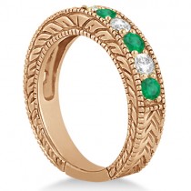 Antique Diamond & Emerald Wedding Ring Band 18k Rose Gold (1.28ct)