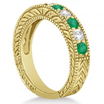 Antique Diamond & Emerald Wedding Ring Band 18k Yellow Gold (1.28ct)