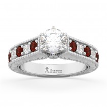 Vintage Diamond & Garnet Engagement Ring Setting 14k White Gold (1.35ct)