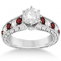 Antique Diamond & Garnet Bridal Wedding Ring Set 14k White Gold (2.75ct)