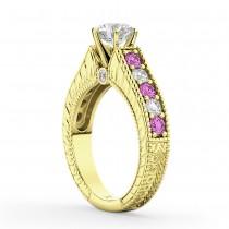 Vintage Diamond & Pink Sapphire Engagement Ring 14k YL Gold (1.41ct)