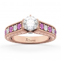 Vintage Diamond & Pink Sapphire Engagement Ring 18k Rose Gold (1.41ct)