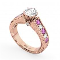 Vintage Diamond & Pink Sapphire Engagement Ring 18k Rose Gold (1.41ct)