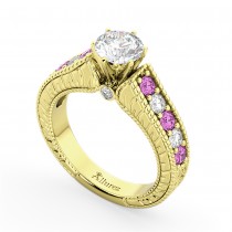Vintage Diamond & Pink Sapphire Engagement Ring 18k YL Gold (1.41ct)