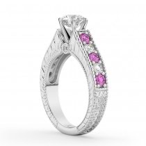 Vintage Diamond & Pink Sapphire Engagement Ring in Palladium (1.41ct)
