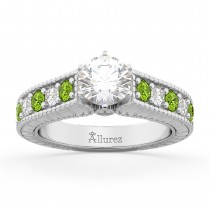 Vintage Diamond & Peridot Engagement Ring Setting 18k White Gold (1.35ct)