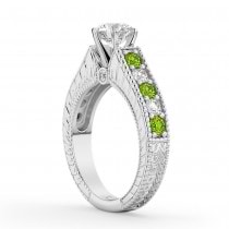 Vintage Diamond & Peridot Engagement Ring Setting 18k White Gold (1.35ct)
