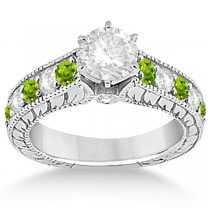 Antique Diamond & Peridot Wedding & Engagement Ring Set Platinum (2.75ct)