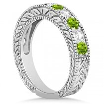 Antique Diamond & Peridot Engagement Wedding Ring 14k White Gold (1.40ct)