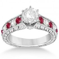 Antique Diamond & Ruby Bridal Wedding Ring Set 14k White Gold (2.75ct)