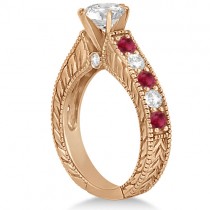 Antique Diamond & Ruby Bridal Wedding Ring Set 18k Rose Gold (2.75ct)