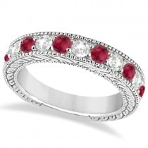 Antique Diamond & Ruby Bridal Wedding Ring Set 18k White Gold (2.75ct)