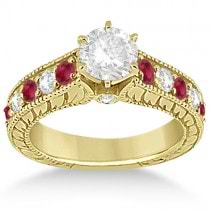 Antique Diamond & Ruby Bridal Ring Set in 18k Yellow Gold (2.75ct)