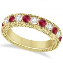 Antique Diamond & Ruby Bridal Ring Set in 18k Yellow Gold (2.75ct)